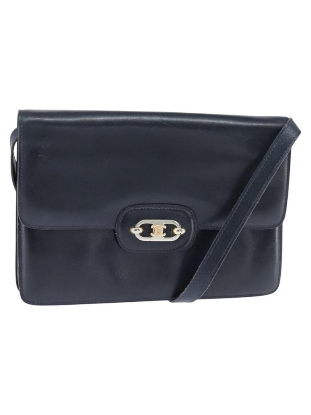 Authentic CELINE Shoulder Bag Leather Navy Gold - Picture 1 of 16